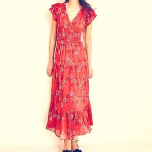 Ann Taylor Rudy colored maxi dress with flutter sleeves